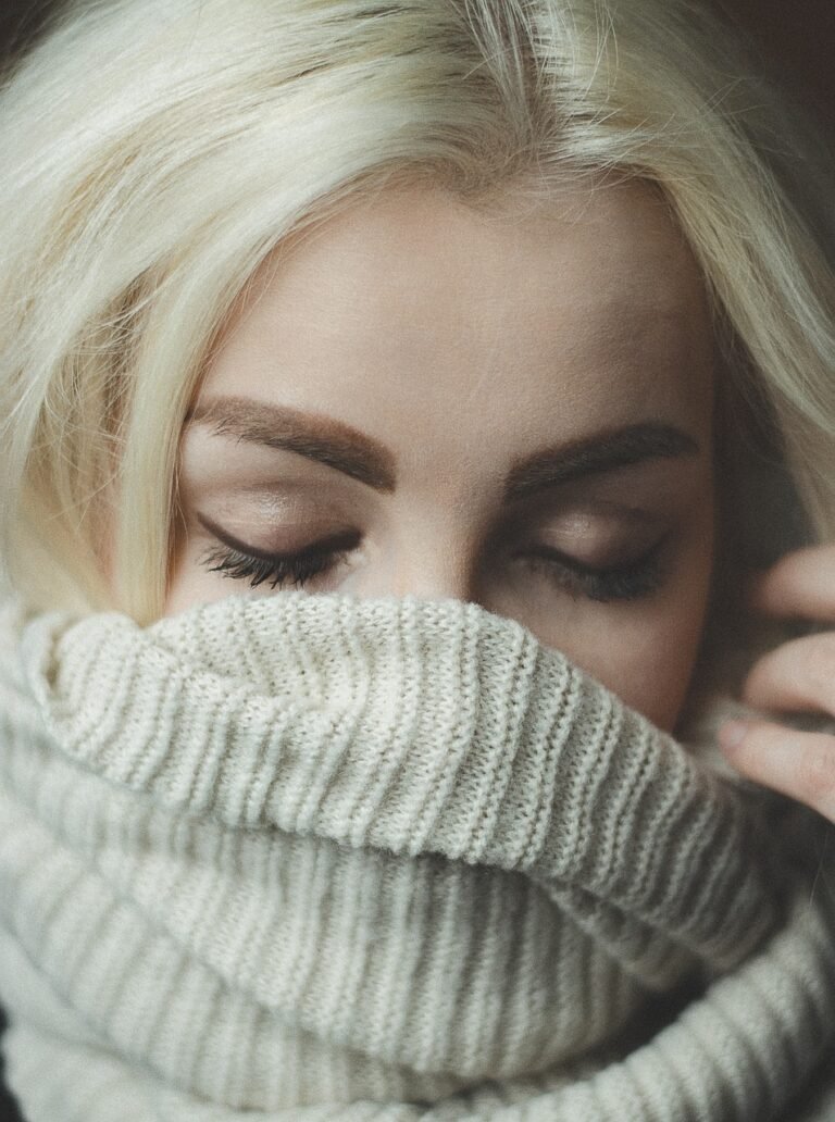 young woman, blonde, scarf